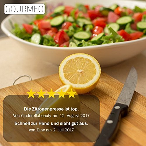 GOURMEO Premium Zitronenpresse aus rostfreiem Edelstahl | 2 Jahre Zufriedenheitsgarantie | Zitrus-Presse, Citruspresse, Zitronengreifpresse, Manuelle Saftpresse, Lemon Squeezer, für Zitronensaft, Orangen-Saft, Limetten-Saft, Citrus Press - 5