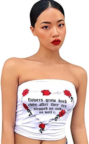 Clearance JYC 2018 Women Strapless Print Rose Boob Bandeau Tube Tops Bra Lingerie Breast Wrap Ruched Sleeveless Sexy Blouse Stretch Tank Tops (White, Small)