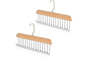 MKEMKA 2Pcs Belt Hanger Multifunctional Coat Hanger Hooks Anti Slip Tie Hanger Bra Hanger Wood Belt Holder with 8 Hooks Belt Storage Organiser for Belt Tie Tank Scarf
