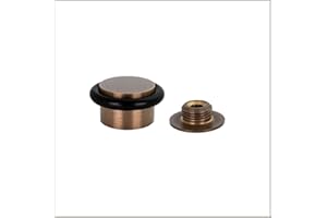 Brass Aged Leather - Black Rubber, Adhesive or Screw EVI Herrajes, Adhesive Door Stop with Threaded Base, Matte Brass, Black Rubber, Ref I-103/28-DUAL-CU