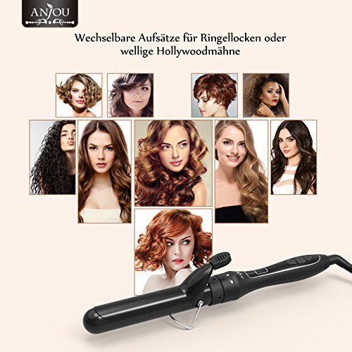 Lockenstab, Anjou 5 in 1 Multifunktion Austauschbare Lockenwickler Kit (9mm – 32mm), schnell erhitzender Friseurlockenstab Schwarz (Perfekte Geschenkidee zum Muttertag) - 8