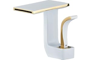 SJQKA Rubinetto Bagno Lavabo Cascata, Miscelatore Lavabo Bagno, Bagno Cascata Rubinetto Lavabo E Fredda E Calda Regolabile Miscelatore Da Lavandino (Bianco+Oro)