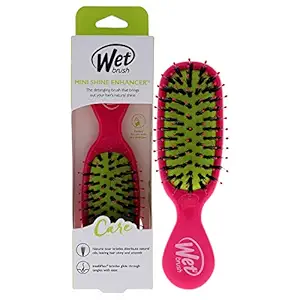 Wet Brush Hair Brush Mini Shine Enhancer Detangler with Flexible Boar Bristles, Hair Accessory Travel Comb for All Hair Types- (Pink Yellow), Standard