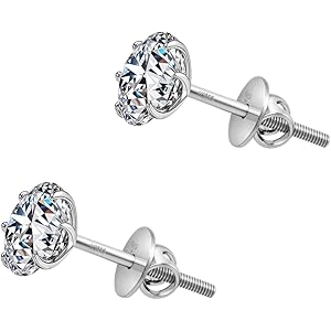 HIGHSPARK 925 Silver Solitaire Screwback Stud Earrings | 92.5 Sterling Silver & Round Brilliant Cubic Zirconia Tops for Men Women