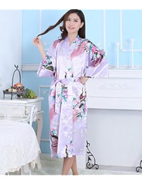 LJ&L Signore estate camicia da notte in casa accappatoi traspirabilità e comfort raso di seta kimono corto accappatoio...