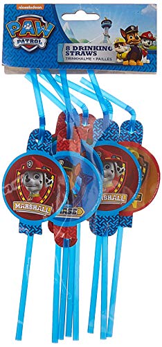 TIFANY- Pat Patrouille Set de 8 Pailles Flexibles avec Médaillon, 8022854, Rouge, 13 x 2 x 32 cm