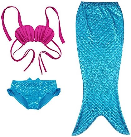 Injoy Clothes Girls' 3PCS Mermaid Tail Swimsuit Bikini Bathing Suit Set for Girls Blue, Size S Fits 3-4 Years Old