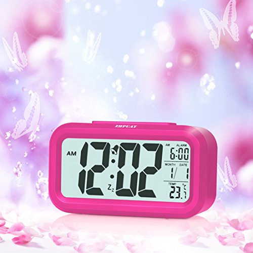 ZHPUAT Digital-Wecker Digitaluhr große LCD-Ziffern mit Hintergrundbeleuchtung Rosa - 9