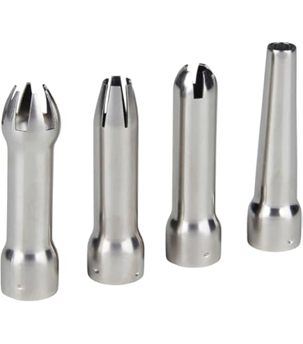 Runesol 4 x roestvrijstalen spuitmonden, multipack, vier slagroomspuitmonden, slagroomdispenser, vervangende spuitmonden voor dessertdecoratie, taartdecoratie, taartdecoratie