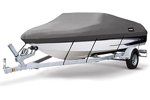 MSC Heavy Duty 600D Marine Grade Polyester Canvas Trailerable Waterproof Boat Cover,Fits V-Hull,Tri-Hull, Runabout Boat Cover (Model C - Length:16'-18.5' Beam Width: up to 94", Dark Gray)
