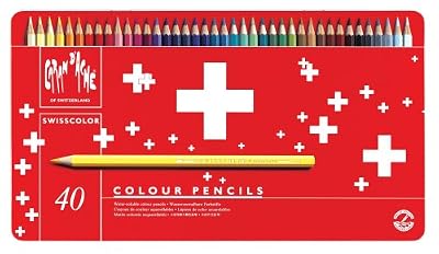 Caran d'Ache Crayons de couleur Swisscolor dans boîte en métal (Lot de 40)