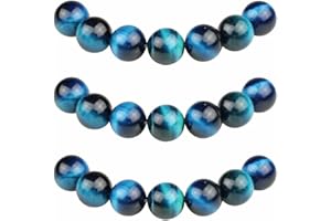 ‎MJDCB MJDCB Perlen zum Auffädeln 10mm 35 stück Himmelblaues Tigerauge Halbedelsteine Perlen mit Loch Natürliche Lose Runde Steinperlen für Herstellung Schmuck Armbänder Halsketten