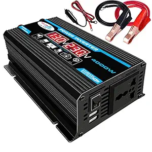 Honelife Modified Sine Wave Inverter High Frequency 4000W Peak Power Watt Power Inverter DC 12V to AC 220V Converter Car Power Charger Inverter with 2.1A Dual USB Port Battery Clips Display Screen