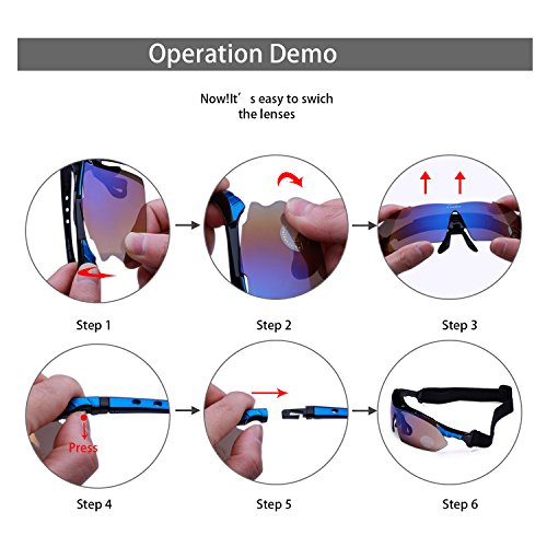Carfia Multi TR90 UV 400 Outdoor Sport Brille Polarisiert Sonnenbrille Radbrille mit 5 wechselbare Linsen für Skilaufen Golf Radfahren Laufen Angeln Baseball - 7
