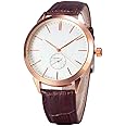 Carlien Rose Gold Case Automatic Simple Dial Leather Strap Business Mechanical Watch for Men