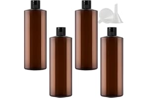 PQPAUTY 4 Stück, 500ml Braun Kunststoff Lotionen Flasche mit Flip Schwarz Cap für Lotions Shampoos Körperwäschen