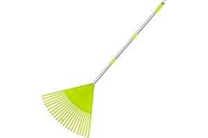 Colwelt Plastic Leaf Rakes, Garden Lawn Rake with 142cm Lightweight Stainless Steel Handle, Include 22Tines Plastic Head & Garden Gloves, Garden Rake Leaf to Collect Loose Debris
