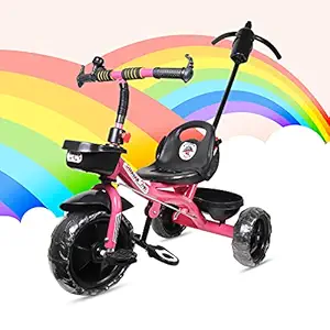 Stepupp Tricycle with Parent Handle or Music or Front Back Basket with Canopy for Baby Boy/Girl Kids Trikes or Toddler (Pink/Blue, 1/2/3/4 Years, 502)