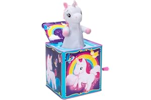 Schylling Pop & Glow Unicorn Jack in the Box - Unicorn Toy for Kids with Handle, Music Box for 18 months +