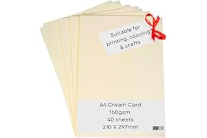 NATNIP CARD AND PAPER A4 Cream Card Paper Printer - 160gsm 40 Sheets - Coloured Craft Card - Suitable for Craft, Printing, Copying, Photocopiers