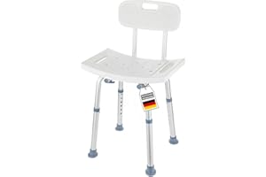 Floordirekt Sgabello da doccia con schienale rimovibile, sedia da doccia per anziani, regolabile in altezza 37-50 cm, portata fino a 150 kg, antiscivolo e stabile, sedia da doccia, sedia da bagno