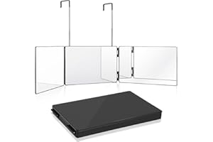 GOQELK 3 Way Mirror - 360 Mirror, Shaving with Adjustable Height, Self Cut Hair Foldable & Portable Design for Barber Three Way Mirrors,Coloring, Braiding, and Makeup Application