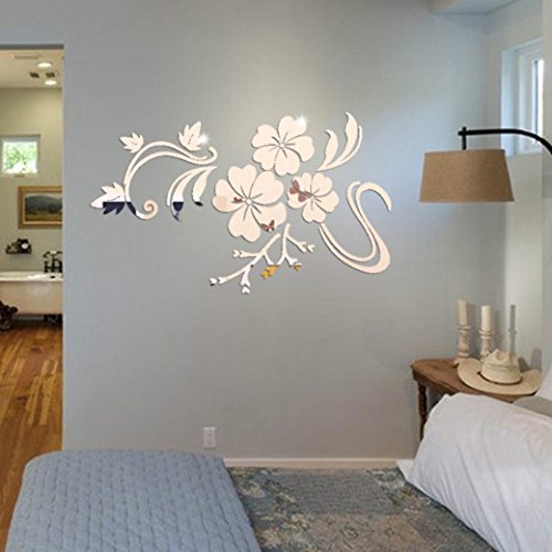 Wandtattoos Oyedens Abnehmbare 3D Spiegel Vinyl Schlafzimmer Wandaufkleber (Silber)