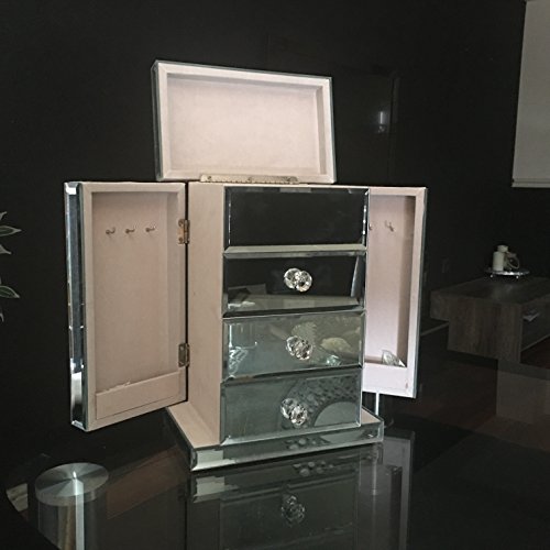Details About Large Silver Mirrored Jewellery Box Cabinet