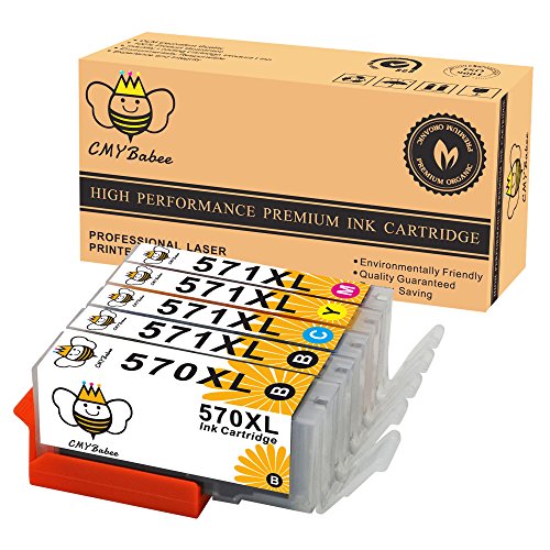 CMYBabee 5 Packs Ersatz für PGI-570XL CLI-571XL Tintenpatrone(1*schwarz, 1*Foto Schwarz, 1*Cyan, 1*Magenta, 1*Gelb) Hohe Kapazität kompatibel mit Pixma G5750 MG5751 MG5752 MG5753 MG6850 MG6851 MG6852 MG6853 MG7550 MG7150 TS5050 TS5051 TS5053 TS5055 TS6050 TS6051 TS6052