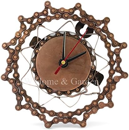 Modern desk clock wall clock made from recycled bicycle chain bronze effect clock