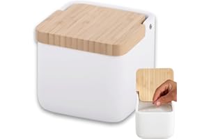 KOOK TIME Salero de Cocina de cerámica SQUARE | Tarro multiusos con tapa basculante de Bambú | Ideal para usar como Salero, azucarero o especiero | 11.5 x 11.5 x 11.5 cm. | Blanco