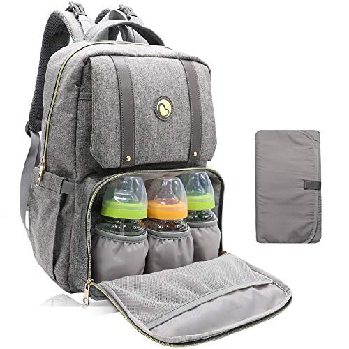 Preisvergleich Produktbild Baby Wickelrucksack Wickeltasche, Bamomby Mufti-funktionale Mama Rucksack wasserdicht für Mütter und Väter mit Wickelauflage und isolierte Taschen (grau)