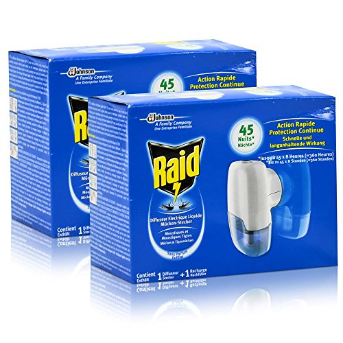 2x Raid Mücken Stecker und Nachfüller für ca. 45 Nächte Mückenfrei