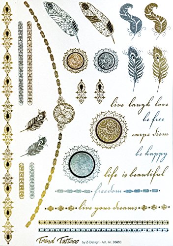 Avery Zweckform 56800 Trend Tattoos (Gold/Silber Style, Tattoofolie, dermatologisch getestet) 29 Motive