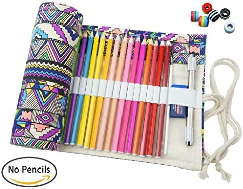 CreooGo Canvas Pencil Wrap, Travel Drawing Pencil Roll For Artist, Pencils Pouch Case Hold For 36 Colored Pencils (Pencils are not included)-Bohemian,36 Holes
