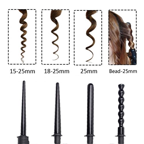 lockenstab ,CoFashion Professioneller 4 in 1 Multifunktions Austauschbare Lockenwickler-Set, Keramik Turmalin Spirale Lockenwickler Konische Curling Eisenstab , digitale LCD-Anzeige Temperaturregelung - 2
