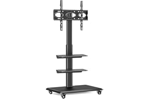 RFIVER Soporte TV con Ruedas para Televisiones de 26 32 40 42 43 47 49 50 55 65 Pulgadas, Soporte Suelo Pie con 3 Baldas, la Placa Giratoria y Altura Ajustable MAX VESA 400x400mm