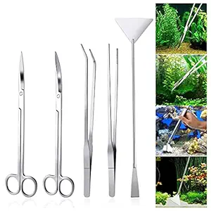 LONDAFISH Fish Tank Stainless Steel Plant Tool Set Aquarium Aquascaping Tweezers Scissors Kit 3 in 1/Substrate Spatula (5 in 1)