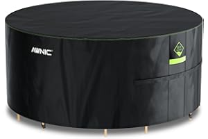AWNIC Copertura Tavolo Esterno Impermeabile, Resistente ai Raggi UV Resistente allo Strappo Copertura per Mobili da Giardino, 420D Poliestere Telo Copri Tavolo Esterno Ø160x71cm