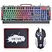 Produktbild LED Tastatur und Maus Set MFTEK Beleuchtet USB QWERTY US Layout Handyhalter Gaming Tastatur mit Maus Combo für Office-Gaming-PC-Computer
