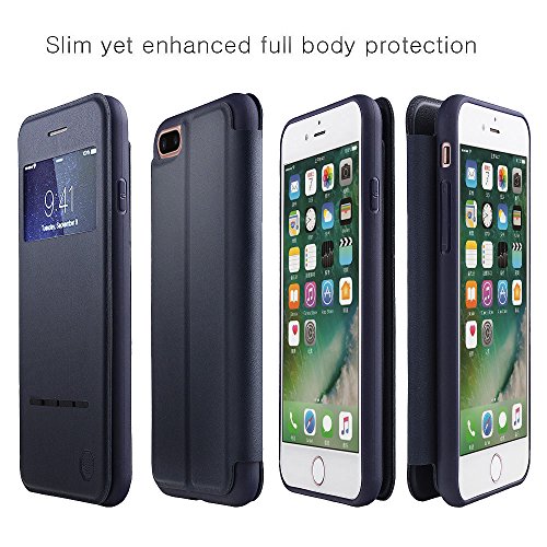 Funda inteligente con ventana y barra de botones Nouske para iPhone 7 Plus iPhone 8 Plus y de 5 5 pulgadas de Apple  Azul Marino