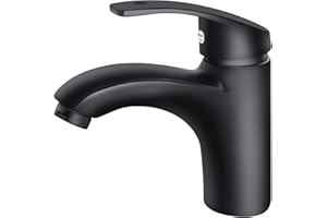 VIOFOTT Wasserhahn Bad Schwarz, Waschtischarmatur, Badarmatur wassersparen mit Zugstange Loch, Wassersparende Mischbatterie, für Badezimmer Waschbecken (2 x Schlauch G3/8).