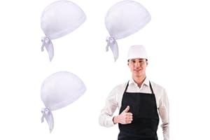JEYORZY 3 pcs Gorro de Cocina Ajustable Unisex, Gorro Cocinero Hombre Ajustable, Gorros de Chef, Cubierta para la Cabeza para Cocinar Asar Bandana Cap, Bandana para Restaurantes, Cafeterías, Blanco
