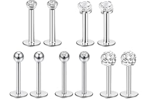LEEQBCR Liuxn No. 16 stainless steel nose studs in 5 styles, tragus, ear studs, pen, crystal ball, nib, 5 pairs