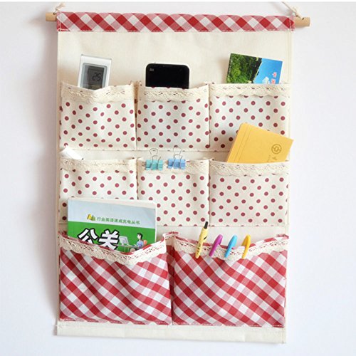 Yiuswoy Tür Zurück Aufbewahrungs Baumwolltuch Aufbewahrungstasche Türtasche Bad Hängenden Stoff Tasche Hängeorganizer – Rot Punkte - 2