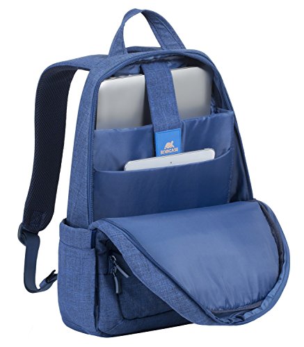 RIVACASE Notebook Rucksack bis 15.6“ – Stilvolle Tasche aus wasserabweisenden Material und extra verstärkten Seiten – Blau - 2