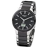 Regent Herren-Armbanduhr Elegant Analog Stahl Keramik-Armband schwarz silber Funk-Uhr URFR237