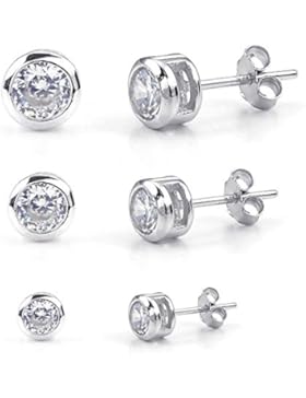KONOV Schmuck Zirkonia Diamant 925 Sterling Silber Damen-Ohrringe, 3 Paare(6pcs) 2-4mm Kreis Ohrstecker, Silber