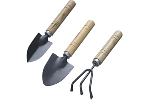 LAHVIUU Gartenwerkzeug Set,3 Stück Gartengeräte mit Holzgriff Rechen Gartenschaufel Gartenkralle Garten Geschenke Bonsai Werkzeug Pflanzschaufel, für Drinnen und Draußen lose Erde und Topfpflanzen
