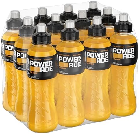 Powerade Orange Sport Drink – 12 Bottiglie da 500 ml, Bevanda Isotonica, Bottiglia Ergonomica in PET 100% Riciclabile con Tappo Sport, Soluzione di Carboidrati e Elettroliti